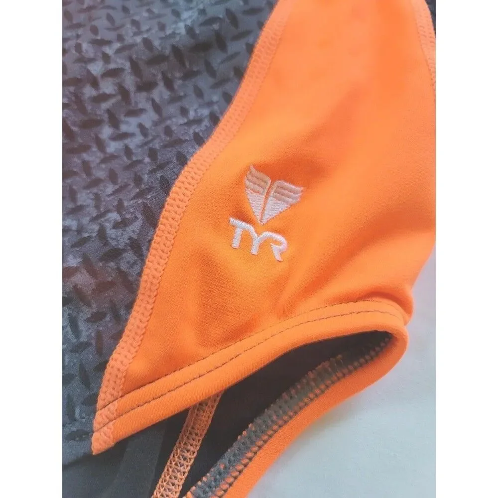 TYR Female Durafast Elite DiamondFit Swimsuit Black Orange, Size 34/M/8